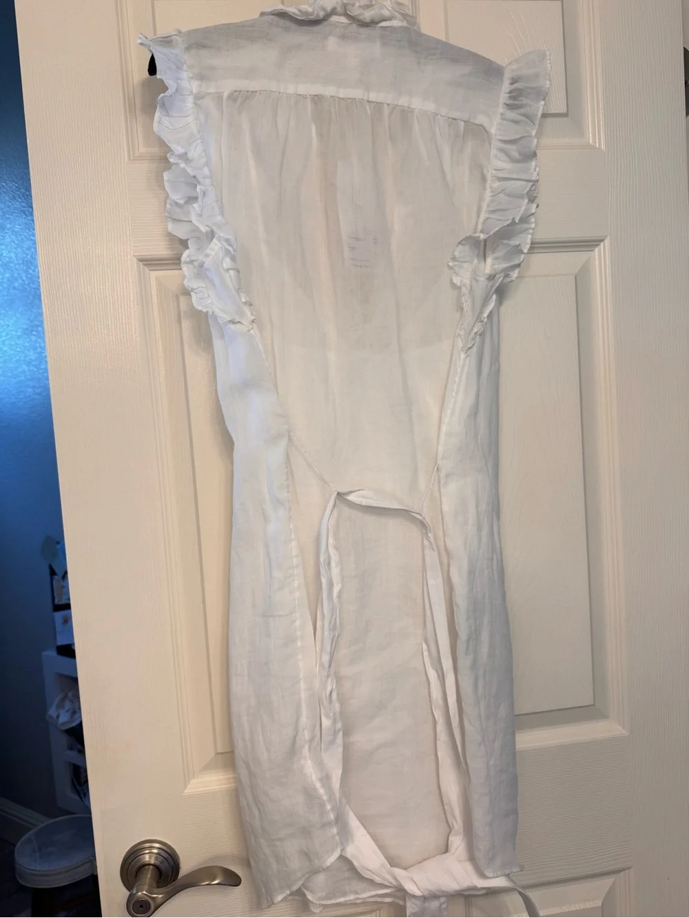 New - Frame Denim white  Ruffle-Trim Tie-Waist Mini Dress with removable slip - Picture 8 of 9